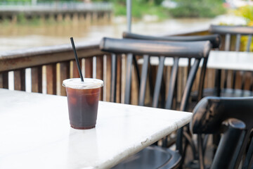 Wall Mural - americano coffee or long black coffee in glass