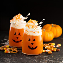Halloween Cold Cocktail Or Drink With Jack O'lantern Face