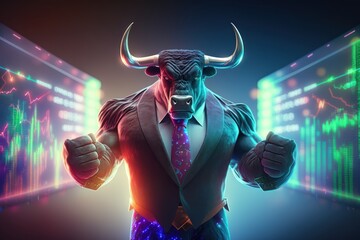 Angry Bear trading with computer, Bearish in Stock market and Crypto currency. Created by Generative Ai