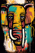 African Ethnic Illustration Of Elephant Made With Colorful Brush Strokes. Generative AI