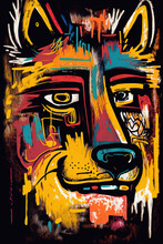 African Ethnic Illustration Of Wolf Made With Colorful Brush Strokes. Generative AI