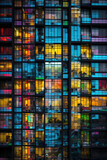 Fototapeta Londyn - Colourful skyscraper with a lot of windows and people inside. Vibrant complex AI illustration
