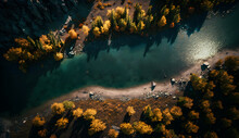 A Picturesque Drone Photo Of A River And Forests. Colorful Colors And A Cinematic Shot