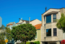 Row Of Modern Houses Or Townhomes In Downtown City Historic Districts Of Suburban San Francisco California