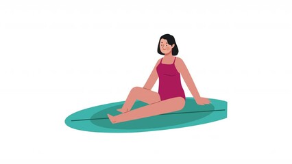 Wall Mural - woman seated in surfboard character animation