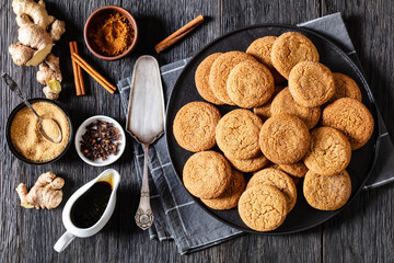 Wall Mural - sweet soft ginger cookies on plate, top view