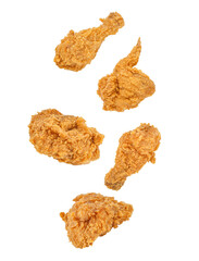 Poster - Fried chicken falling in the air isolated on transparent background. PNG