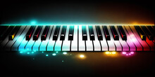 Piano Keyboard With Glow Light Abstract Background. Generated AI
