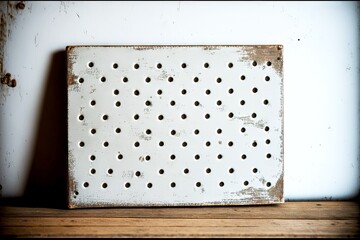 Wall Mural - vintage aged white wooden board with gray dots, created with generative ai