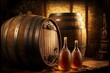 beer ale and mead fermentation in wooden wine barrels, created with generative ai