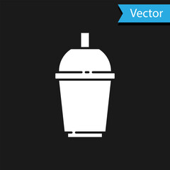 Poster - White Coffee cup to go icon isolated on black background. Vector