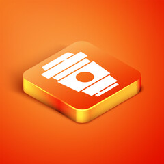 Poster - Isometric Coffee cup to go icon isolated on orange background. Vector