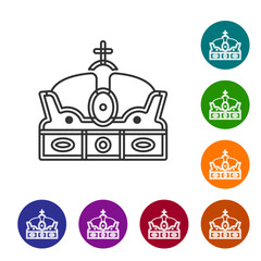 Poster - Black line Crown of spain icon isolated on white background. Set icons in color circle buttons. Vector