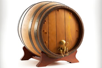 Wall Mural - durable large wine barrel insulated on white background, created with generative ai