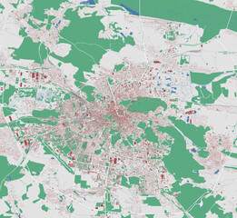 Wall Mural - Lviv map. Detailed map of Lviv city administrative area. Cityscape urban panorama. Outline map with buildings, water, forest.