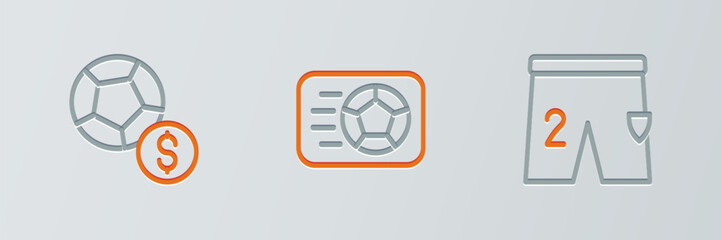 Sticker - Set line Shorts for playing football, Soccer and icon. Vector