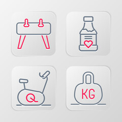 Canvas Print - Set line Weight, Stationary bicycle, Vitamins and Pommel horse icon. Vector