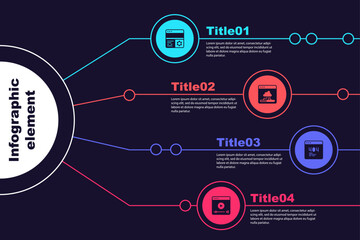 Canvas Print - Set Debugging, Cloud technology data transfer, Page with 404 error and Online play video. Business infographic template. Vector