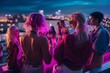 © bomoge.pl - Glamorous Cyberpunk Nightlife: Girls in Y2K Fashion Party on Rooftop. Generative AI.