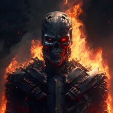 Dark Damaged Terminator On Fire 