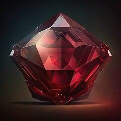 Wall Mural - Front view of shining bright garnet gemstone illustration on a dark background. AI generative.