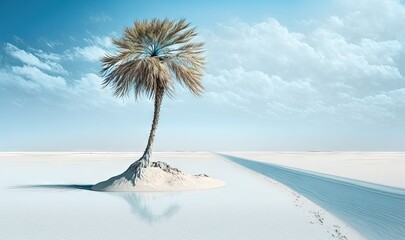 Sticker -  a lone palm tree on an island in the middle of the ocean.  generative ai