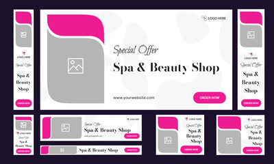 Wall Mural - Spa beauty salon shop web set banner template design for social media psots, header and footer banner templates, vector eps 10 file format