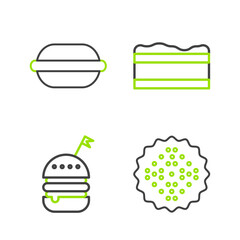 Wall Mural - Set line Cracker biscuit, Burger, Brownie chocolate cake and Macaron cookie icon. Vector