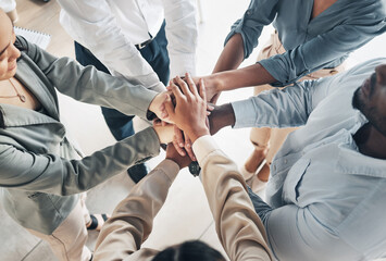 Aufkleber - Mission, team building or hands of business people with goals, support or motivation for success or growth. Group strategy, b2b meeting zoom or employees planning our vision or sales target top view