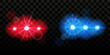 © SpicyTruffel - Blue and red siren lamp blink. Security blinding lights in dark. Automobile flare. Bright flash for law cop or police car. Lanterns glow. Emergency beacon. Vector realistic background