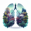 Beautiful anatomic lungs with nature double exposure. Conceptual image. Generative ai