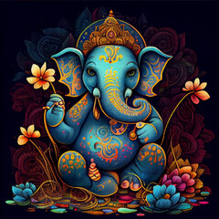 Ganesha illustration, Ganesh Chaturthi, Ganesh, Ganesha, Lord Ganesh, Lord Ganesha. Generative AI.