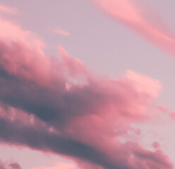 Pink cloud against pastel blue sky abstract background. Tender pink clouds in the blue - Generative Ai