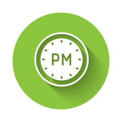 Sticker - White Day time icon isolated with long shadow background. Time symbol. Green circle button. Vector