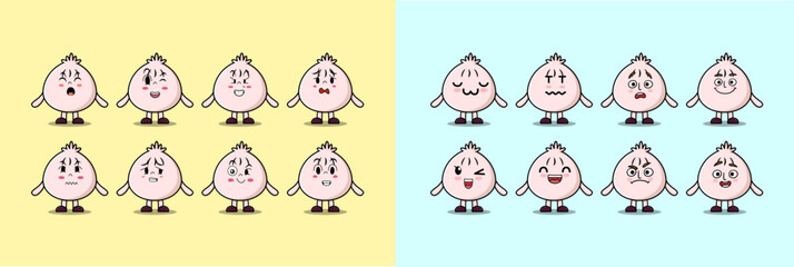 Wall Mural - Set kawaii Dim sum cartoon character with different expressions cartoon face vector illustrations