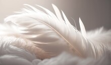  A Close Up Of A White Feather On A Gray Background With A Blurry Image Of The Feather And The Rest Of The Feather Visible Feathers.  Generative Ai