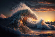 Fury Of The Sea: Powerful Tidal Wave. Generative Ai