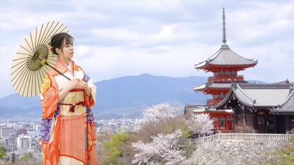 Wall Mural - 春の京都と振袖の女性イメージ