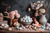 Fototapeta Na ścianę - A spring scene filled with pastel colors eggs ceramics. generative ai