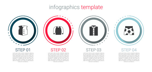 Sticker - Set Waistcoat, Sweater, Shirt and Swimming trunks. Business infographic template. Vector