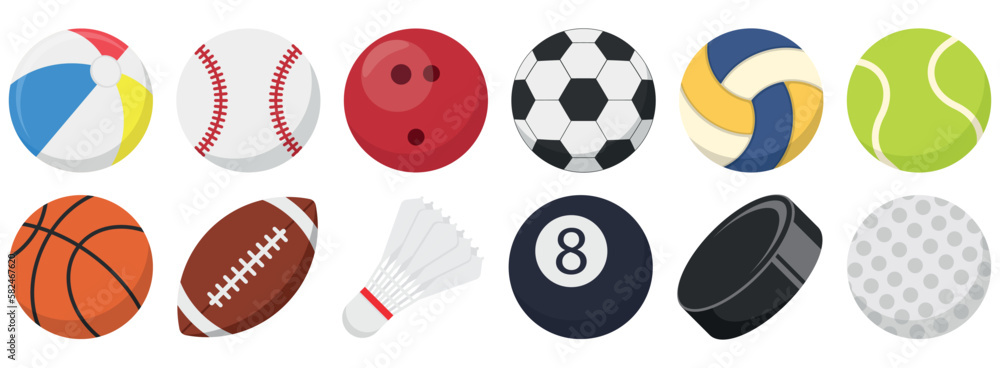 Sports balls flat icon set. Vector illustration. Stock Vector | Adobe Stock
