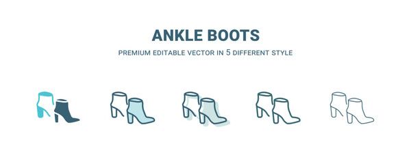 Poster - ankle boots icon in 5 different style. Outline, filled, two color, thin ankle boots icon isolated on white background. Editable vector can be used web and mobile