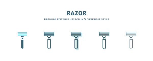 Poster - razor icon in 5 different style. Outline, filled, two color, thin razor icon isolated on white background. Editable vector can be used web and mobile