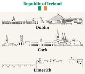 Fototapete - Republic of Ireland cities outline skylines vector set