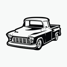 Classic Pickup Truck Silhouette Vector Art Isolated. Farm Truck Monochrome Side View Vector