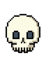 Pixel Art, Isolated: A Cute Simple Yellow Skull, Isolated Videogame Item, 8 Bit Style.
