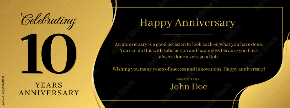 10 years anniversary, a banner speech anniversary template with a gold ...
