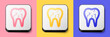 Isometric Broken tooth icon isolated on pink, yellow and blue background. Dental problem icon. Dental care symbol. Square button. Vector