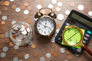 Wall Mural - Clock and coins. Business concept