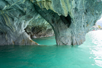 Wall Mural - Marble Caves on Lake General Carrera, Patagonia, Chile. Marble Caves are naturally sculpted caves made completely of marble and formed by the water action.
